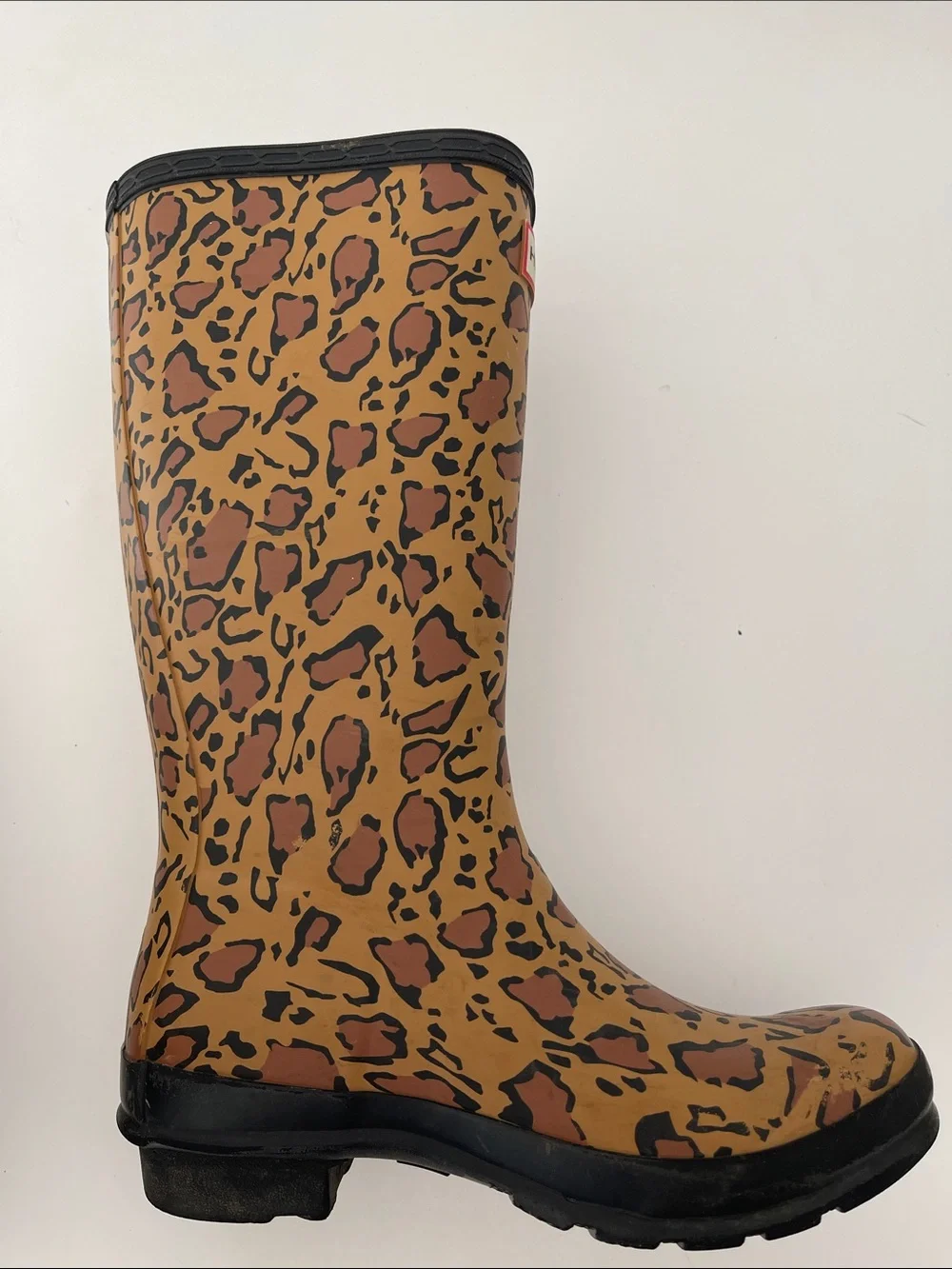Hunter Kids Original Leopard Print Tall Rain Boots Black Brown Girls size 2